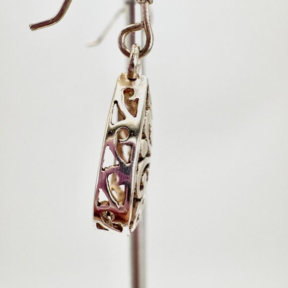 VTG Sterling Silver 925 Scroll Design Teardrop Dangle Earrings Size 1.25" Length - Picture 5 of 11